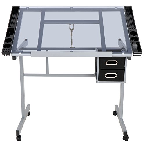 Nouva Professional Glass Top Drafting Table, Adjustable Drawing De...