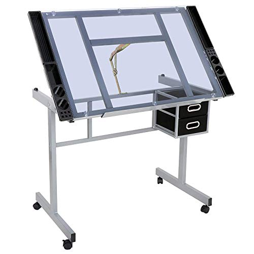 Nouva Professional Glass Top Drafting Table, Adjustable Drawing De...