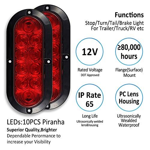 NOVALITE 12V DC 6 Inch Oval Red LED Brake Stop Turn Trailer Tail T...