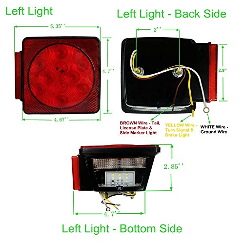 NOVALITE 2pcs Square 4 inch Red LED Waterproof Boat Trailer Lights...