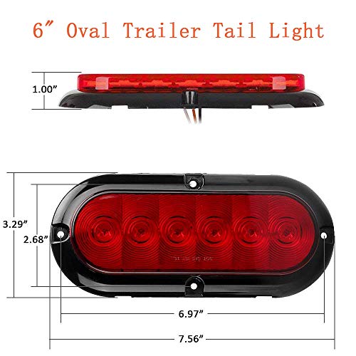 NPAUTO 2Pcs 6 Oval Trailer Tail Lights Red 6 LED Stop Turn Brake ...