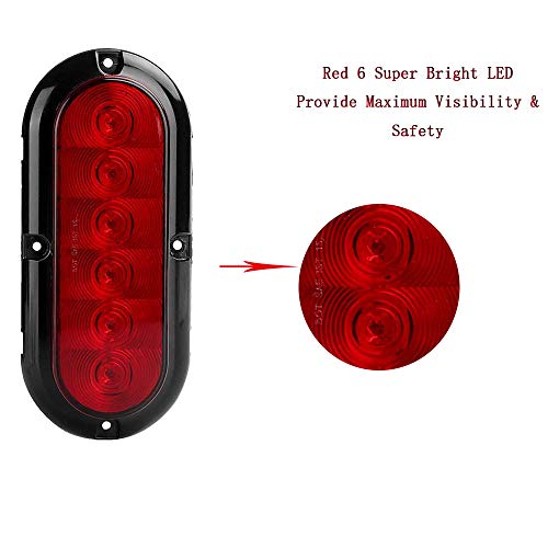 NPAUTO 2Pcs 6 Oval Trailer Tail Lights Red 6 LED Stop Turn Brake ...