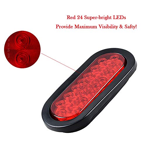NPAUTO 4Pcs 6 Oval Trailer Tail Lights 24 Red LED Stop Turn Brake...