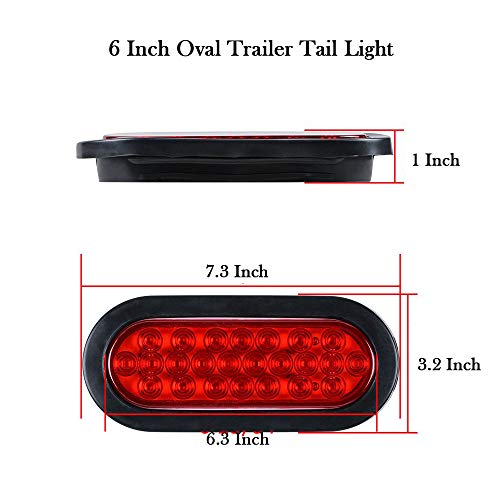 NPAUTO 4Pcs 6 Oval Trailer Tail Lights 24 Red LED Stop Turn Brake...