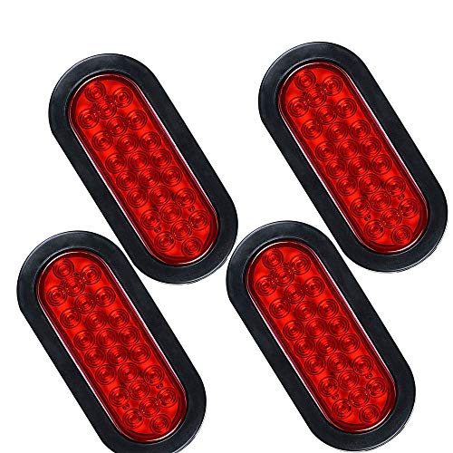 NPAUTO 4Pcs 6 Oval Trailer Tail Lights 24 Red LED Stop Turn Brake...