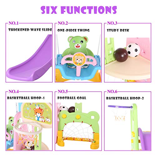 6 in 1 Toddler Mountaineering and Swing Set Kids Slide Swing Plays...