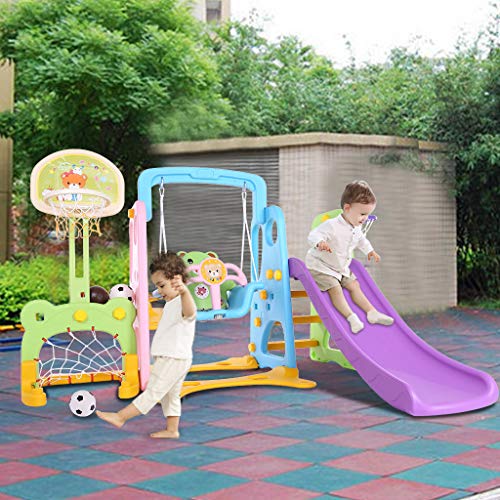6 in 1 Toddler Mountaineering and Swing Set Kids Slide Swing Plays...