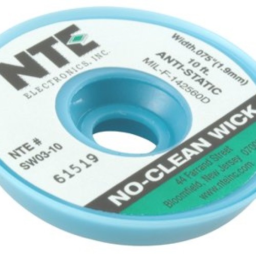 NTE Electronics SW03-10 No-Clean Solder Wick with Anti-Static Bobb...