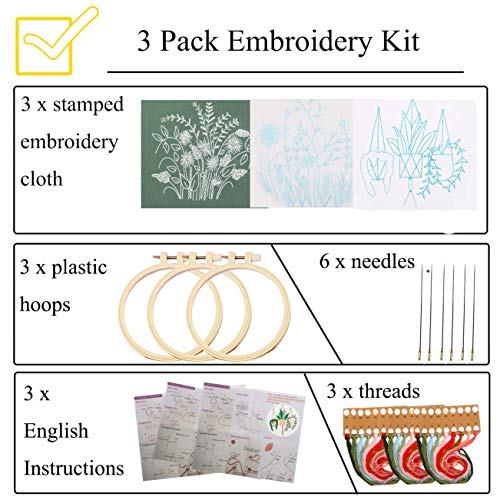 Embroidery Beginner Kits for Adults Kids Nuberlic 3 Pack Cross Sti...