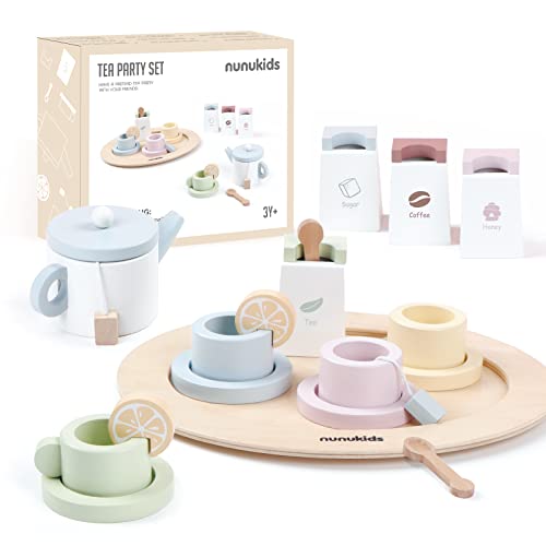 nunukids Wooden Tea Set for Little Girls Tea Party Set for Toddler...