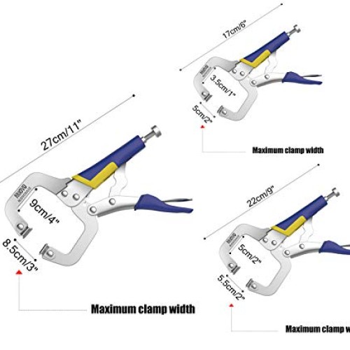 Nuovoware Locking C-Clamp Set 3 Pack, 6 + 9 + 11 Heavy Duty Erg...