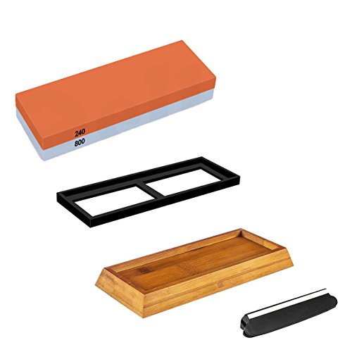 NUZAMAS Premium Knife Sharpening Stone 2 Side Grit 240/800 Whetsto...