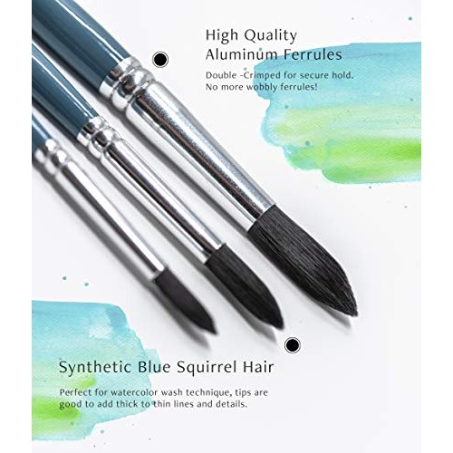 OAT ART STUDIO Watercolor Brush Set Premium Synthetic Blue Squirre...