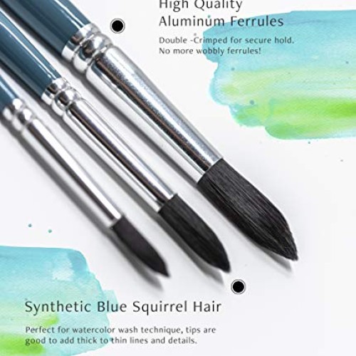 OAT ART STUDIO Watercolor Brush Set Premium Synthetic Blue Squirre...