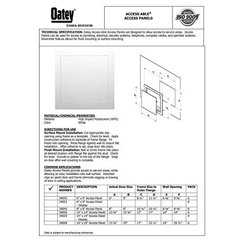 Oatey 34044 Access Panel, 14 X 29-Inch