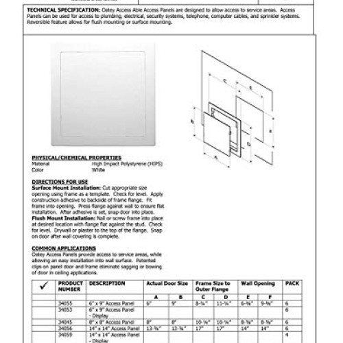 Oatey 34044 Access Panel, 14 X 29-Inch