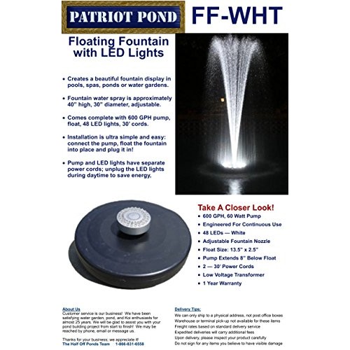 Ocean Mist Small Floating Fountain with 48 White LED Lights and 60...