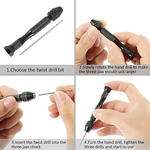 ODOMY 57pcs Pin Vise Hand Drill Bits Mini Hand Drill Rotary Tool,4...