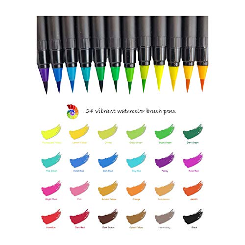 24 Watercolor Brush Pens + 1 Water Brush Pen for Blending – Real N...