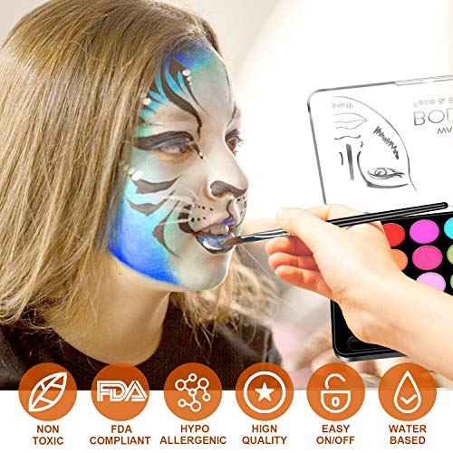 Face Paint Kit for Kids - 32 Stencils, 24 Large Water Based Paints...