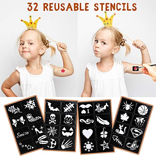 Face Paint Kit for Kids - 32 Stencils, 24 Large Water Based Paints...