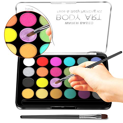 Face Paint Kit for Kids - 32 Stencils, 24 Large Water Based Paints...