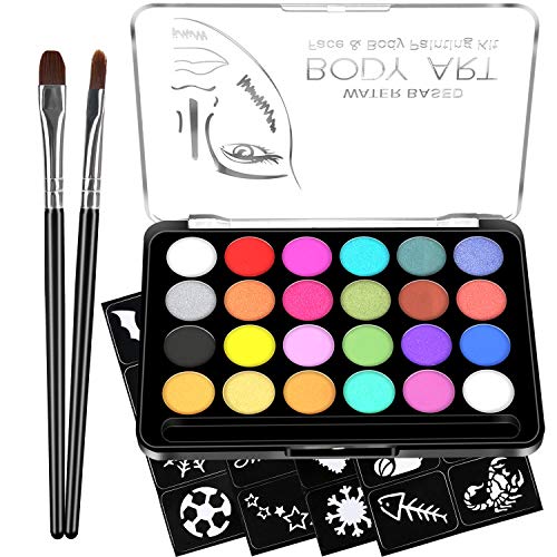 Face Paint Kit for Kids - 32 Stencils, 24 Large Water Based Paints...