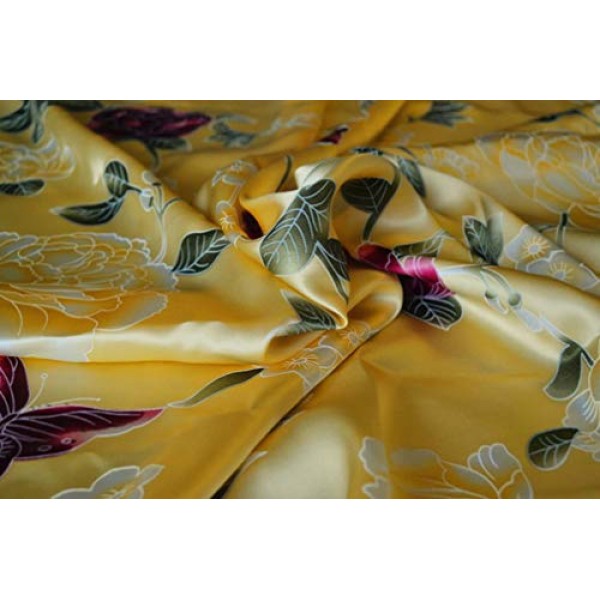 Maxfeel 100% Pure Mulberry Silk Charmuse Floral Fabric 45 Wide for...