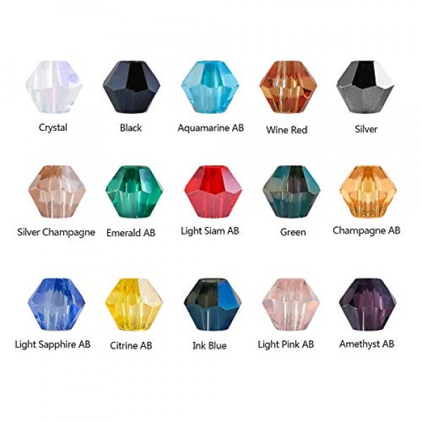 Novborcz 4mm Bicone Glass Beads for Jewelry Making AB Color 1500Pc...