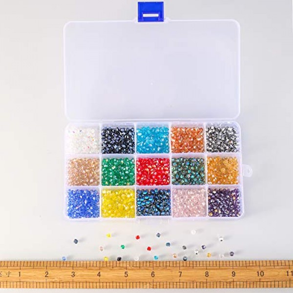 Novborcz 4mm Bicone Glass Beads for Jewelry Making AB Color 1500Pc...