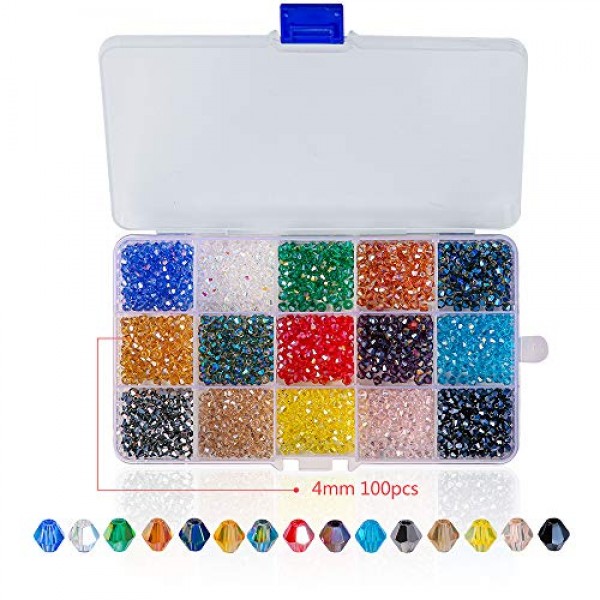 Novborcz 4mm Bicone Glass Beads for Jewelry Making AB Color 1500Pc...