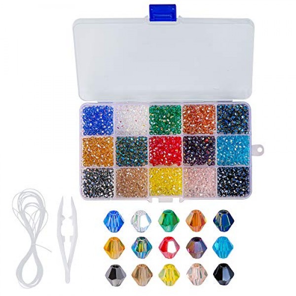 Novborcz 4mm Bicone Glass Beads for Jewelry Making AB Color 1500Pc...