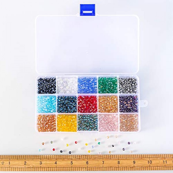 Novborcz 4mm Round Glass Beads for Jewelry Making AB Color 1500Pcs...