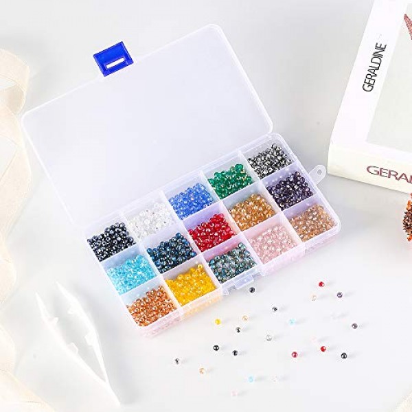 Novborcz 4mm Round Glass Beads for Jewelry Making AB Color 1500Pcs...