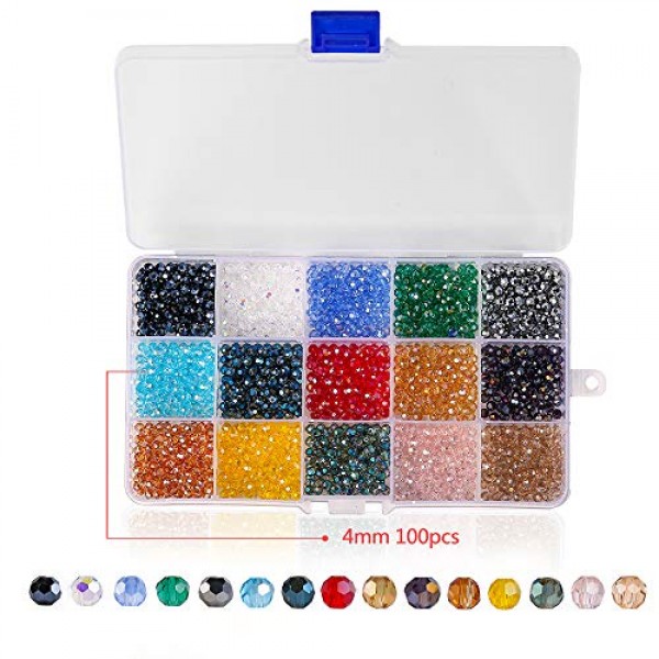 Novborcz 4mm Round Glass Beads for Jewelry Making AB Color 1500Pcs...