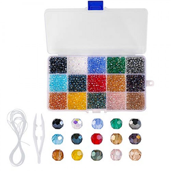 Novborcz 4mm Round Glass Beads for Jewelry Making AB Color 1500Pcs...