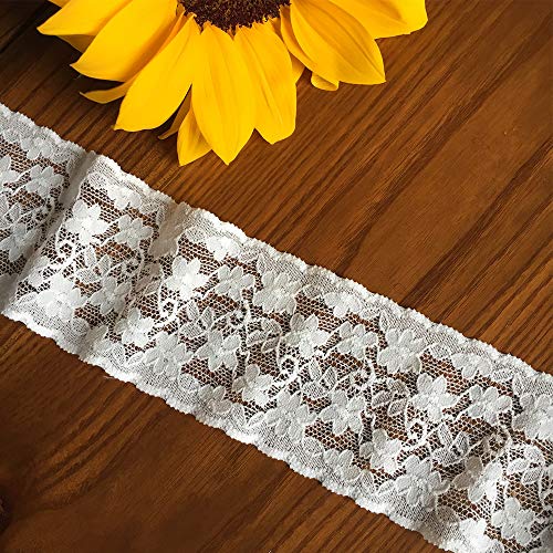 Olive Lace 2.5 inches Wide 10 Yards White Stretchy lace Ribbon Ela...
