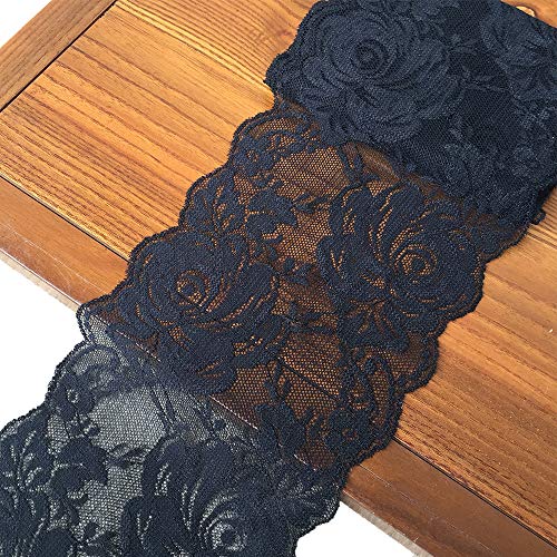 Olive Lace 6 inches Wide Black Stretchy lace Ribbon Elastic Trim F...