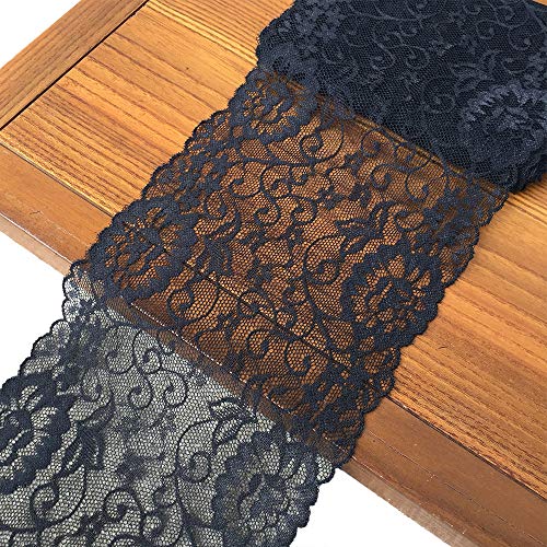 Olive Lace 6 inches Wide Black Stretchy lace Ribbon Elastic Trim F...