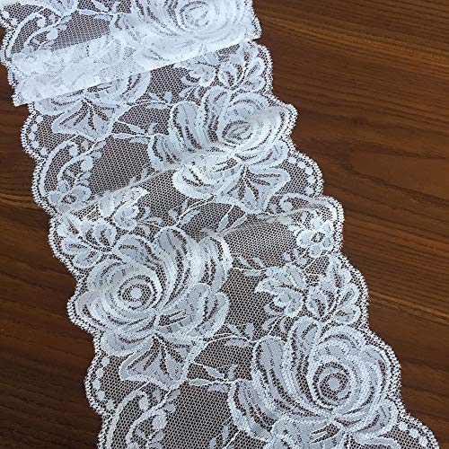 Olive Lace 6 inches Wide White Stretchy lace Ribbon Elastic Trim F...