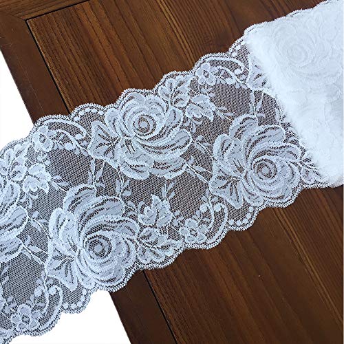 Olive Lace 6 inches Wide White Stretchy lace Ribbon Elastic Trim F...