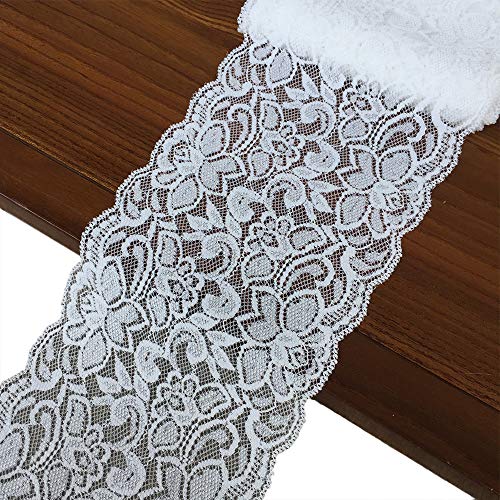 Olive Lace 6 inches Wide White Stretchy lace Ribbon Elastic Trim F...
