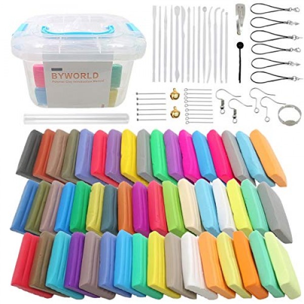 Polymer Clay, BYWORLD 50 Colors Modeling Clay for Kids with Acryli...