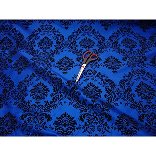 Ship from USA 15 Yards Royal Blue Black Flocking Damask Taffeta ...