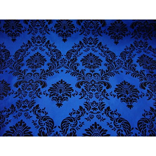 Ship from USA 15 Yards Royal Blue Black Flocking Damask Taffeta ...