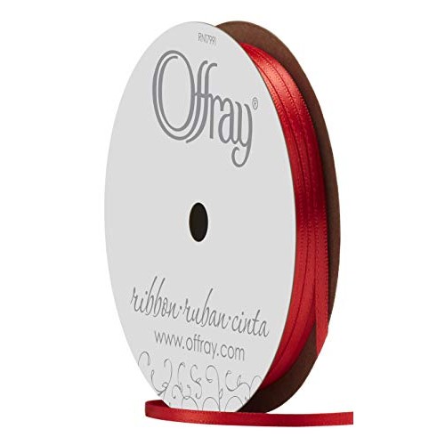 Offray 1/8 Wide Double Face Satin Ribbon, 30 Yards, Red