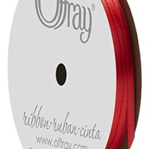 Offray 1/8 Wide Double Face Satin Ribbon, 30 Yards, Red
