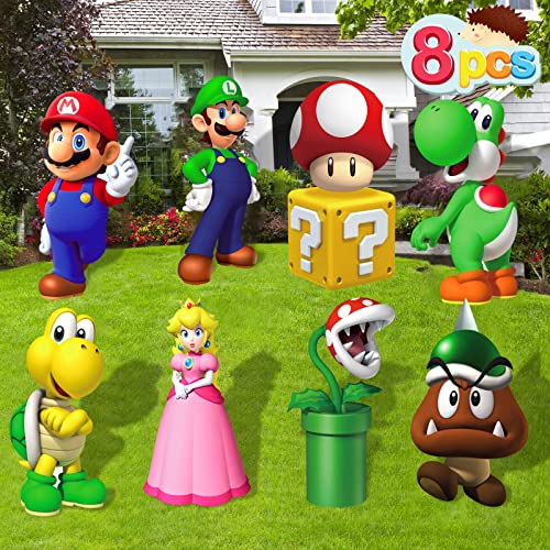 8 Pcs Mario Birthday Party Supplies Mario Birthday Yard Sign with ...