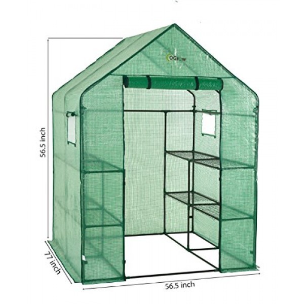 Ogrow OG6868-PE Deluxe WALK-IN 2 Tier 8 Shelf Portable Lawn and G...