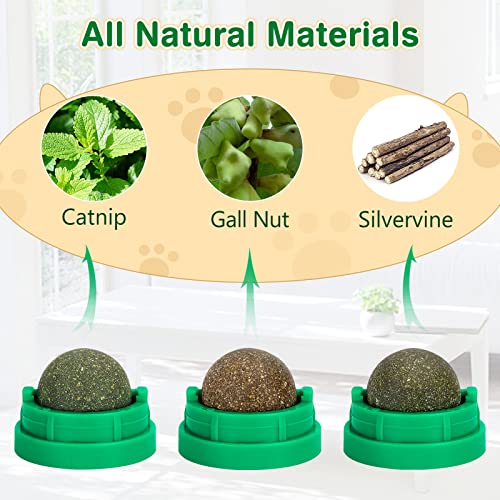 OHALEEP Catnip Ball for Cats Wall, 3 Pack Catnip Toys, Edible Kitt...
